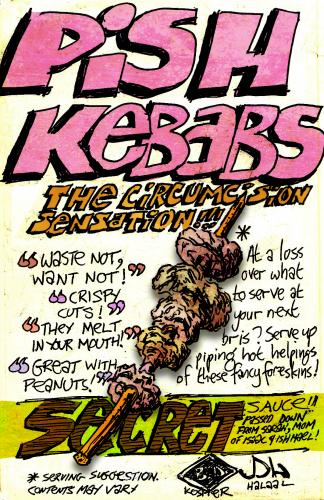 Cartoon: Pish Kebabs (medium) by royblumenthal tagged sickhumour,sickhumor,blackhumor,blackhumour,foreskin,kebab,food