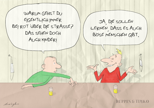 Cartoon: bei ROT über die Kreuzung (medium) by droigks tagged kreuzung,rot,ampel,heppes,timko,verbot,motiv,erziehung,droigks,pädagogik,vorbild,absicht,verkehrserziehung,kinder,nachahmung,imitation,kreuzung,rot,ampel,verbot,erziehung,droigks,pädagogik,vorbild,absicht,verkehrserziehung,kinder,nachahmung,imitation