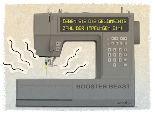 Cartoon: Booster Beast (medium) by droigks tagged cartoon,comic,droigks,nähmaschine,boostern,impfpflicht,impfen,auffrischen,corona,covid,sars,immun,immunität,cartoon,comic,droigks,nähmaschine,boostern,impfpflicht,impfen,auffrischen,corona,covid,sars,immun,immunität