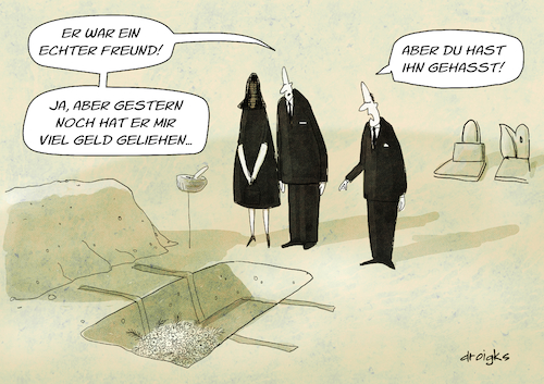 Cartoon: Freund (medium) by droigks tagged freundschaft,geldverleiher,kredithai,droigks,begräbnis,trauer,beerdigung,gläubiger,schuldner,freundschaft,geldverleiher,kredithai,droigks,begräbnis,trauer,beerdigung