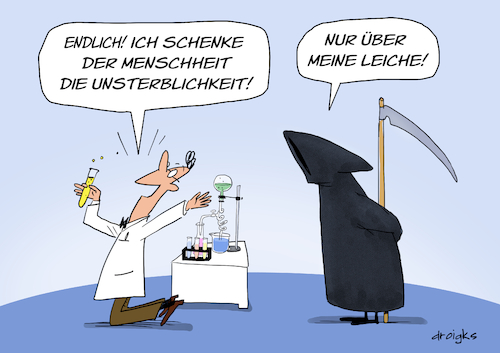 Cartoon: Lebenselixier (medium) by droigks tagged unsterblichkeit,methusalem,ewiges,leben,zaubertrank,droigks,tod,leiche,wissenschaftler,geschenk,wissenschaftliche,errungenschaft,unsterblichkeit,methusalem,ewiges,leben,zaubertrank,droigks,tod,leiche,wissenschaftler,geschenk,wissenschaftliche,errungenschaft