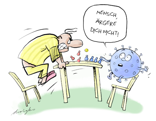 Cartoon: Mensch ärgere dich nicht (medium) by droigks tagged corona,pandemie,epidemie,lockdown,eingesperrt,psyche,sozial,isolation,anspannung,quarantäne,virus,ansteckung,covid,gesellschaftsspiel,wut,langeweile,corona,epidemie,quarantäne,virus,ansteckung,covid,gesellschaftsspiel,wut,langeweile