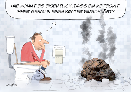 Cartoon: Meteoriteneinschlag (medium) by droigks tagged meteorit,asteroid,krater,einschlag,droigks,kosmos,gesteinsbrocken,erdathmosphäre,aufschlag,astronomisch,meteoriteneinschlag,philosophie,meteorit,asteroid,krater,einschlag,droigks,kosmos,gesteinsbrocken,erdathmosphäre,aufschlag,astronomisch