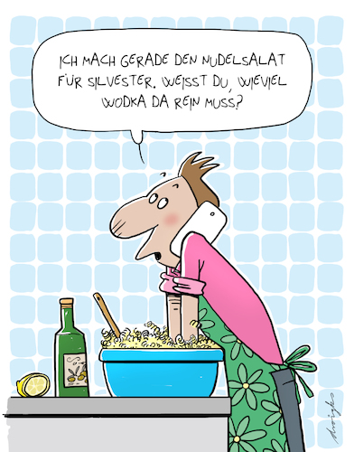 Cartoon: Nudelsalat mit Wodka - mmmhh (medium) by droigks tagged silvester,jahreswechsel,party,nudelsalat,speise,wodka,rezept,anruf,nachfrage,ingredienz,neujahr,silvester,jahreswechsel,party,nudelsalat,speise,wodka,rezept,anruf,nachfrage,ingredenzien,neujahr