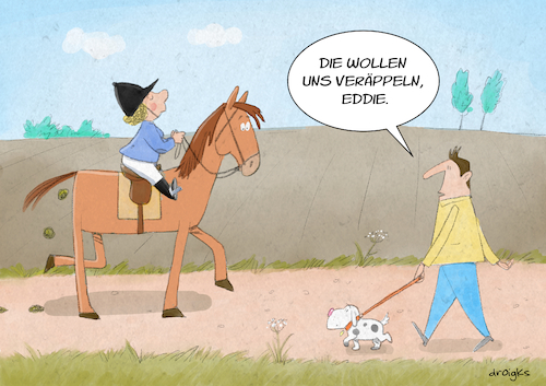 Cartoon: Pferäppeln wollen sie uns (medium) by droigks tagged pferdeäpfel,kacken,begegnung,tierliebhaber,pferd,hund,reiterin,hundehalter,droigks,pferdesport,gedanken,telepathie,ausscheidung,pferdemist,pferdeappel,veräppeln,pferdeäpfel,kacken,begegnung,tierliebhaber,pferd,hund,reiterin,hundehalter,droigks,pferdesport,gedanken,telepathie,ausscheidung,pferdemist,pferdeappel,veräppeln