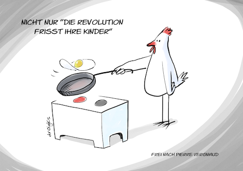 Cartoon: Revolution frisst ihre Kinder (medium) by droigks tagged huhn,henne,hahn,ei,spiegelei,setzei,droigks,philosophisches,problem,evolution,revolution,pierre,vergniaud,eigenbedarf,büchner,danton,huhn,henne,hahn,ei,spiegelei,setzei,droigks,philosophisches,problem,evolution,revolution,pierre,vergniaud,eigenbedarf,büchner,danton