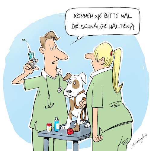 Cartoon: Schnauze halten! (medium) by droigks tagged tierarzt,tiermedizin,tierheilkunde,veterinärmedizin,gesundheit,krankheit,behandlung,hund,impfung,ansage,aufforderung,assistentin,tierarzt,tiermedizin,tierheilkunde,veterinärmedizin,gesundheit,krankheit,behandlung,hund,impfung,ansage,aufforderung,assistentin