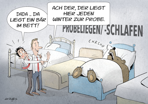 Cartoon: Winterschlaf (medium) by droigks tagged schlaf,möbelhaus,bett,winterschlaf,droigks,probeliegen,bär,verkaufspersonal,verkäufer,bettenlager,schlafstatt,angst,schlaf,möbelhaus,bett,winterschlaf,droigks,probeliegen,bär,verkaufspersonal,verkäufer,bettenlager,schlafstatt,angst