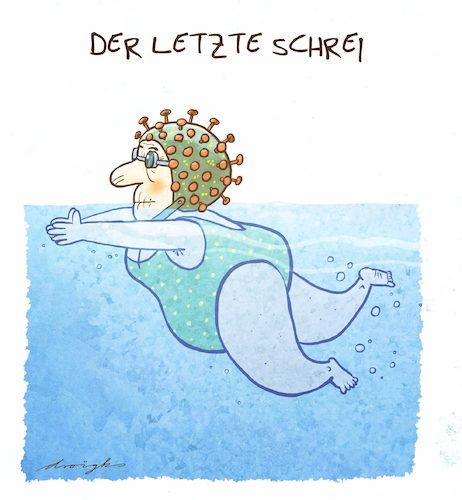 Cartoon: zeitgemäße Badekappe (medium) by droigks tagged corona,covid,pandemie,epidemie,infektion,droigks,virus,virusinfektion,seuche,grippe,lungenkrankheit,krankheit,bademode,baden,urlaub,schwimmen,freizeit,trend,mode,corona,covid,pandemie,epidemie,infektion,droigks,virus,virusinfektion,seuche,grippe,lungenkrankheit,krankheit,bademode,baden,urlaub,schwimmen,freizeit,trend,mode