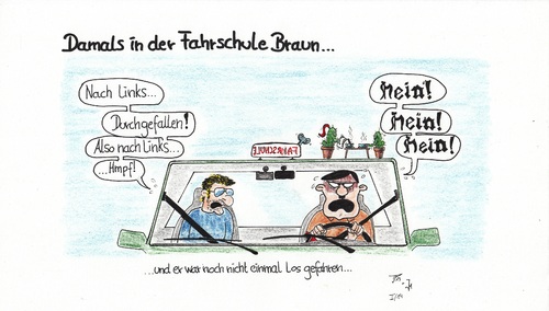 Cartoon: Damals in der Fahrschule Braun (medium) by Tom13thecat tagged geschichte