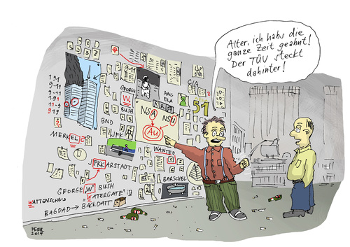 Cartoon: Der Theoretiker (medium) by darkplanet tagged verschwörung,theorie,11,jfk,barschel,nsa,nsu,denker