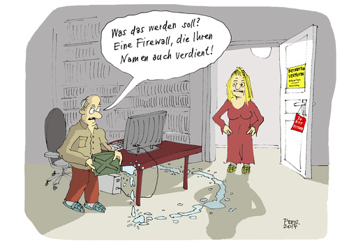 Cartoon: Firewall 2.0 (medium) by darkplanet tagged virus,viren,user,internet,firewall,computer,cia,bnd,nsa,angst,schutz,it
