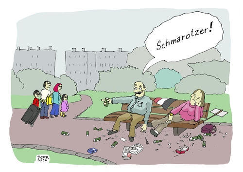 Cartoon: schmarotzer (medium) by darkplanet tagged pegida,afd,ausländer,asyl,flüchtlinge,bier,schnaps,park,stadt,toleranz,hilfe,pegida,afd,ausländer,asyl,flüchtlinge,bier,schnaps,park,stadt,toleranz