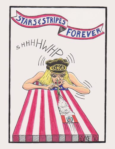 Cartoon: Gaga goes GooGoo for Girl (medium) by Tzod Earf tagged lover,gay,blue,white,red,stripes,and,stars,states,united,flag,peru,cocaine,bill,dollar,gaga,lady