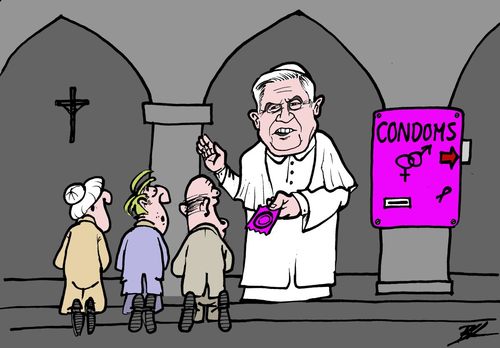 Cartoon: Use condom! (medium) by Ballner tagged pope,condom,benedict,xvi