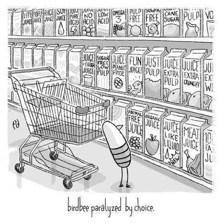 Cartoon: birdbee - choice (medium) by birdbee tagged birdbee,choice,chop,store,juice,consumption,paralyzed