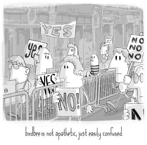 Cartoon: birdbee - protest (medium) by birdbee tagged birdbee,protest,march,issues,politics,confused,fence