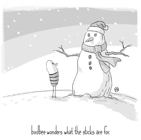 Cartoon: birdbee - snowman (medium) by birdbee tagged birdbee,snow,snowman,winter,scarf,hat,sticks,branches