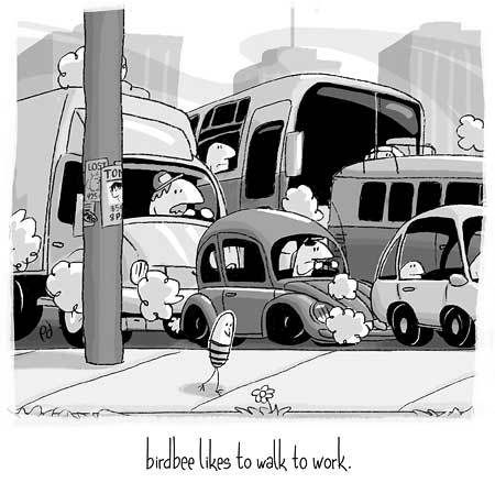 Cartoon: birdbee - walk (medium) by birdbee tagged birdbee,walk,work,city,urban,street,traffic,cars,trucks,flower