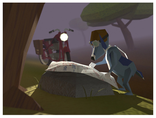 Cartoon: Lost (medium) by birdbee tagged 3d,lowpoly,map,night,war,motorcycle,dog,messenger