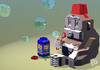 Cartoon: Blocky Monkey Blowing Bubbles (small) by birdbee tagged monkey bubbles blocks fez