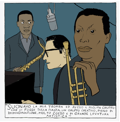 Cartoon: kind of (medium) by marco petrella tagged jazz,milesdavis,billevans,kindofblue