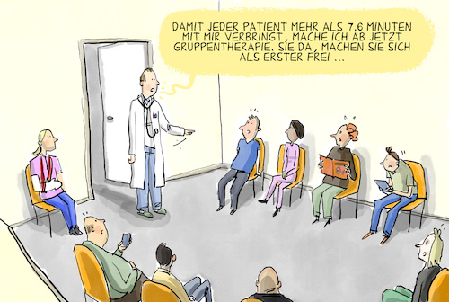 Cartoon: Ärzte unter Zeitdruck (medium) by leopold maurer tagged arzt,warteraum,patienten,therapie,zeit,druck,sieben,minuten,durchschnitt,deutschland,gruppentherapie,hausarzt,freimachen,ordination,krankheit,gesundheit,sozial,gespräch,leopold,maurer,karikatur,cartoon,arzt,warteraum,patienten,therapie,zeit,druck,sieben,minuten,durchschnitt,deutschland,gruppentherapie,hausarzt,freimachen,ordination,krankheit,gesundheit,sozial,gespräch,leopold,maurer,karikatur,cartoon