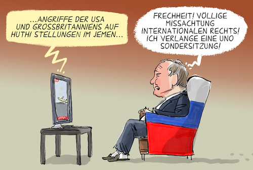 Cartoon: Angriff auf Huthi (medium) by leopold maurer tagged huthi,jemen,israel,gaza,schiffe,handel,usa,grossbritannien,putin,russland,ukraine,internationales,recht,angriffskrieg,abwehr,piraten,iran,türkei,eskalation,uno,sondersitzung,leopold,maurer,cartoon,karikatur,huthi,jemen,israel,gaza,schiffe,handel,usa,grossbritannien,putin,russland,ukraine,internationales,recht,angriffskrieg,abwehr,piraten,iran,türkei,eskalation,uno,sondersitzung,leopold,maurer,cartoon,karikatur