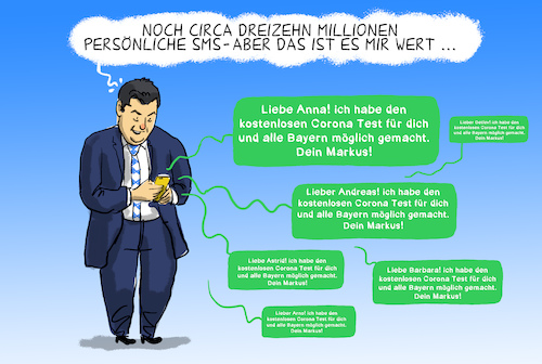 Cartoon: bayern corona test (medium) by leopold maurer tagged corona,bayern,test,soeder,sms,kostenlos,corona,bayern,test,soeder,sms,kostenlos