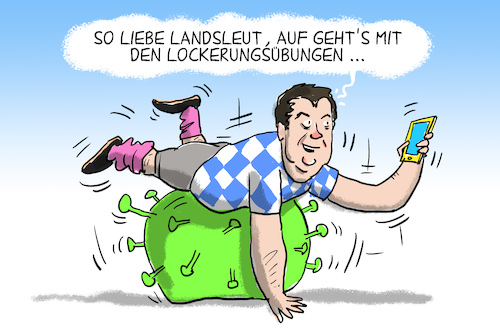 Cartoon: bayern lockert (medium) by leopold maurer tagged bayern,corona,lockerungen,söder,bayern,corona,lockerungen,söder