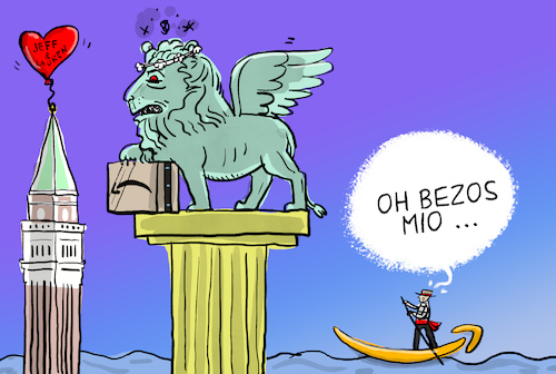 Cartoon: Bezos Hochzeit Venedig (medium) by leopold maurer tagged jeff,bezos,hochzeit,venedig,pompoes,protest,befuerworter,gegner,amazon,leopold,maurer,cartoon,karikatur,jeff,bezos,hochzeit,venedig,pompoes,protest,befuerworter,gegner,amazon,leopold,maurer,cartoon,karikatur