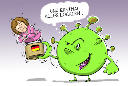 Cartoon: deutschland lockert (medium) by leopold maurer tagged deutschland,merkel,lockerungen,corona,krise,deutschland,merkel,lockerungen,corona,krise