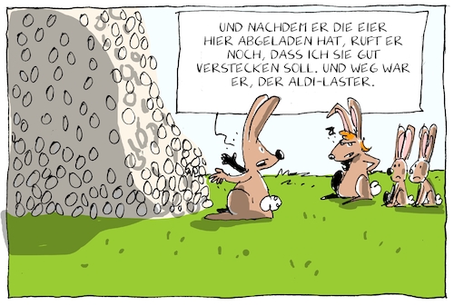 Cartoon: eier (medium) by leopold maurer tagged fipronil,skandal,eier,osterhase,aldi,verstecken,entsorgen,fipronil,skandal,eier,osterhase,aldi,verstecken,entsorgen