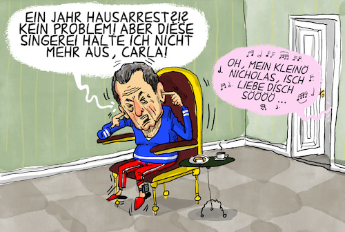 Cartoon: Ein Jahr Haft für Sarkozy (medium) by leopold maurer tagged sarkozy,nicolas,carla,bruni,expraesident,frankreich,haft,hausarrest,sarkozy,nicolas,carla,bruni,expraesident,frankreich,haft,hausarrest