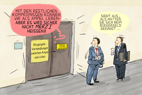 Cartoon: Einigung beim Bürgergeld (medium) by leopold maurer tagged union,ampel,regierung,opposition,einigung,bürgergeld,hartz,vier,merz,csu,cdu,spd,grüne,fdp,schonvermögen,vertrauenszeit,arbeit,unterstützung,arbeitslos,zuverdienstgrenze,leopold,maurer,cartoon,comic,karikatur,union,ampel,regierung,opposition,einigung,bürgergeld,hartz,vier,merz,csu,cdu,spd,grüne,fdp,schonvermögen,vertrauenszeit,arbeit,unterstützung,arbeitslos,zuverdienstgrenze,leopold,maurer,cartoon,comic,karikatur