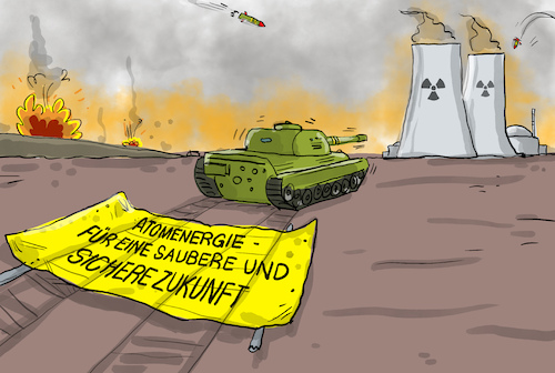 Cartoon: Endgültig entzaubert (medium) by leopold maurer tagged atomkraftwerk,atom,strahlung,krieg,russland,ukraine,beschuss,feuer,explosion,radioaktivitaet,panzer,rakete,bombe,energie,argument,sauber,sicher,alternative,leopold,maurer,karikatur,cartoon,atomkraftwerk,atom,strahlung,krieg,russland,ukraine,beschuss,feuer,explosion,radioaktivitaet,panzer,rakete,bombe,energie,argument,sauber,sicher,alternative,leopold,maurer,karikatur,cartoon