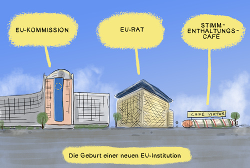 Cartoon: Eu-Stimmenthaltungscafe (medium) by leopold maurer tagged eu,institutionen,gipfel,rat,kommission,einstimmig,stimmenthaltung,beschluss,ukraine,beitritt,verhandlungen,veto,ungarn,orban,viktor,leopold,maurer,cartoon,karikatur,eu,institutionen,gipfel,rat,kommission,einstimmig,stimmenthaltung,beschluss,ukraine,beitritt,verhandlungen,veto,ungarn,orban,viktor,leopold,maurer,cartoon,karikatur