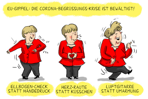 Cartoon: eu gipfel corona (medium) by leopold maurer tagged corona,covid,eu,hilfe,krise,begrüssung,merkel,corona,covid,eu,hilfe,krise,begrüssung,merkel