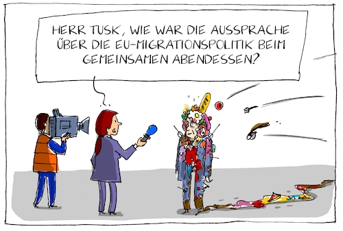 Cartoon: eu migrationspolitik tusk (medium) by leopold maurer tagged tusk,eu,treffen,migrationspolitik,europa,aussprache,abendessen,interview,tusk,eu,treffen,migrationspolitik,europa,aussprache,abendessen,interview