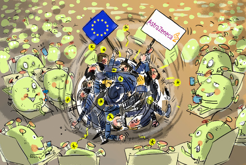 Cartoon: EU versus AstraZeneca (medium) by leopold maurer tagged eu,corona,covid,impfstoff,lieferung,impfplan,pandemie,verzögerung,astrazeneca,streit,vertrag,treffen,verhandlung,eu,corona,covid,impfstoff,lieferung,impfplan,pandemie,verzögerung,astrazeneca,streit,vertrag,treffen,verhandlung