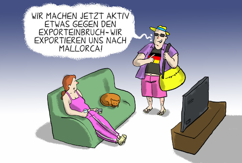 Cartoon: exporteinbruch und mallorca (medium) by leopold maurer tagged corona,covid,exporteinbruch,deutschland,mallorca,urlaub,corona,covid,exporteinbruch,deutschland,mallorca,urlaub