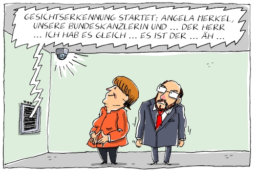 Cartoon: gesichtserkennung (medium) by leopold maurer tagged gesichtserkennung,überwachung,daten,privat,öffentlich,datenschutz,merkel,schulz,deutschland,kanzlerin,bundestagswahl,wahl,umfrage,tief,gesichtserkennung,überwachung,daten,privat,öffentlich,datenschutz,merkel,schulz,deutschland,kanzlerin,bundestagswahl,wahl,umfrage,tief