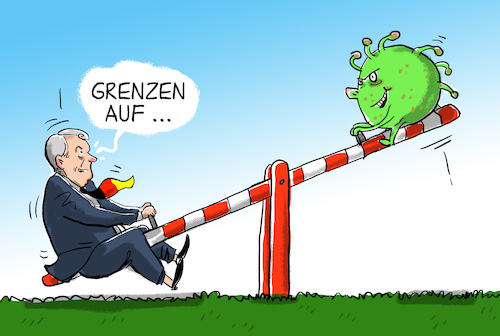 Cartoon: grenzöffnungen in deutschland (medium) by leopold maurer tagged corona,deutschland,grenzöffnungen,seehofer,corona,deutschland,grenzöffnungen,seehofer