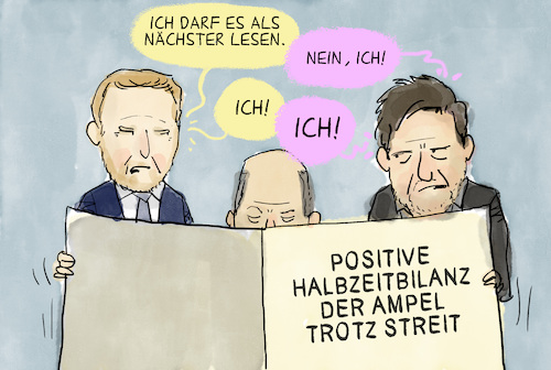 Cartoon: Halbzeitbilanz (medium) by leopold maurer tagged positiv,studie,halbzeit,koalition,ampel,fdp,spd,gruene,streit,ruf,zuspruch,niedrig,habeck,scholz,lindner,cartoon,karikatur,leopold,maurer,positiv,studie,halbzeit,koalition,ampel,fdp,spd,gruene,streit,ruf,zuspruch,niedrig,habeck,scholz,lindner,cartoon,karikatur,leopold,maurer