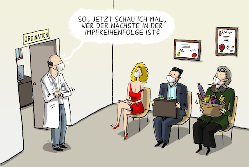 Cartoon: Hausärzte und Impfreihenfolge (medium) by leopold maurer tagged impfungen,impfplan,hausärzte,patienten,impfreihenfolge,bestimmen,frei,wählen,corona,bestechung,pandemie,covid,leopold,maurer,karikatur,cartoon,illustration,comic,impfungen,impfplan,hausärzte,patienten,impfreihenfolge,bestimmen,frei,wählen,corona,bestechung,pandemie,covid,leopold,maurer,karikatur,cartoon,illustration,comic