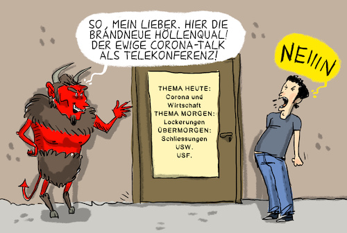 Cartoon: höllenqual (medium) by leopold maurer tagged corona,talk,covid,pandemie,wirtschaft,mutation,lockerung,lockdown,impfung,querdenker,teufel,qual,hölle,leopold,maurer,cartoon,comic,karikatur,illustration,corona,talk,covid,pandemie,wirtschaft,mutation,lockerung,lockdown,impfung,querdenker,teufel,qual,hölle,leopold,maurer,cartoon,comic,karikatur,illustration