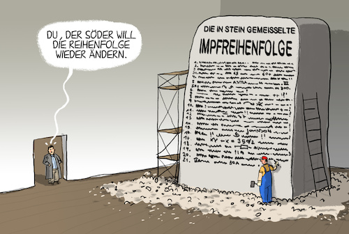 Cartoon: impfreihenfolge (medium) by leopold maurer tagged söder,impfplan,impfreihenfolge,lockern,ändern,astra,zeneca,verimpfen,pandemie,corona,covid,leopold,maurer,karikatur,cartoon,illustration,comic,söder,impfplan,impfreihenfolge,lockern,ändern,astra,zeneca,verimpfen,pandemie,corona,covid,leopold,maurer,karikatur,cartoon,illustration,comic