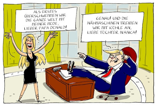 Cartoon: ivanka und donald trump (medium) by leopold maurer tagged ivanka,trump,donald,praesident,beraterin,assistentin,weisses,haus,usa,mode,kohle,klimaschutz,familie,clan,nepotismus,ivanka,trump,donald,praesident,beraterin,assistentin,weisses,haus,usa,mode,kohle,klimaschutz,familie,clan,nepotismus