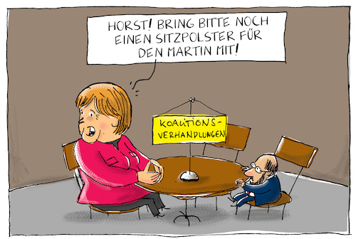 Cartoon: koalitionsverhandlungen (medium) by leopold maurer tagged groko,koalitionsverhandlungen,cdu,csu,spd,schulz,merkel,seehofer,deutschland,regierung,groko,koalitionsverhandlungen,cdu,csu,spd,schulz,merkel,seehofer,deutschland,regierung