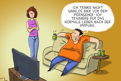 Cartoon: Leben nach der Impfung (medium) by leopold maurer tagged impfung,corona,covid,normal,leben,zurück,alltag,impfung,corona,covid,normal,leben,zurück,alltag